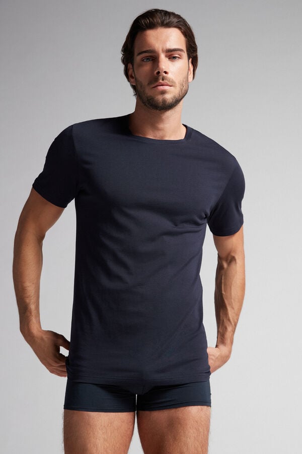 Intimssimi Short Sleeve Crew Neck T Shirt in Supima® Cotton Blue | ILCVG42195