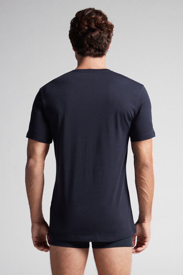 Intimssimi Short Sleeve Crew Neck T Shirt in Supima® Cotton Blue | ILCVG42195