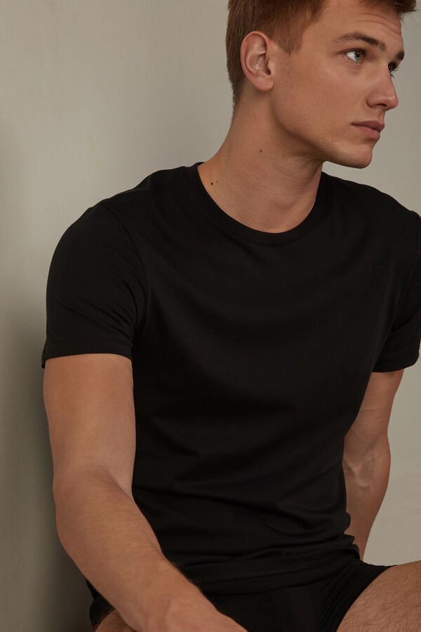 Intimssimi Short Sleeve Crew Neck T Shirt in Supima® Cotton Black | ILDYB35645