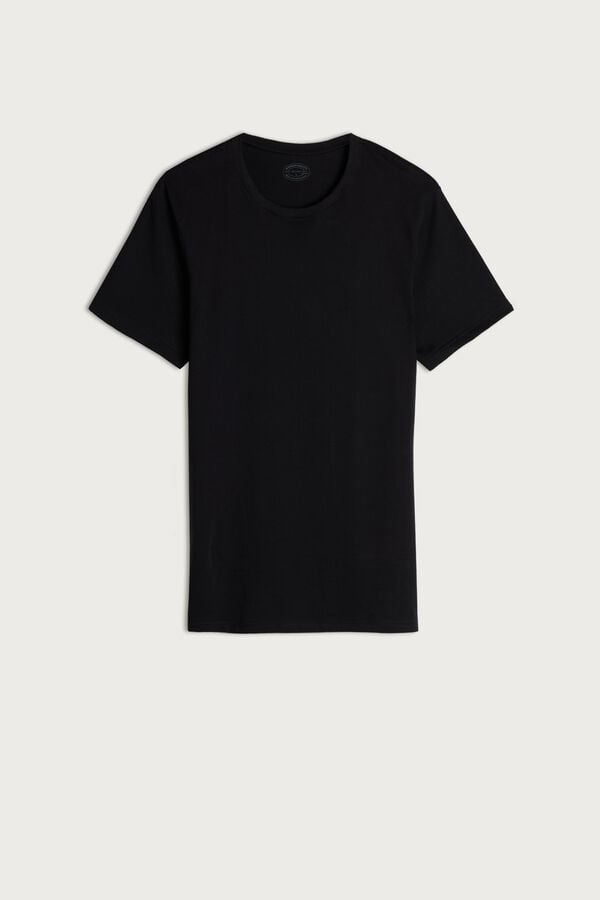 Intimssimi Short Sleeve Crew Neck T Shirt in Supima® Cotton Black | ILDYB35645