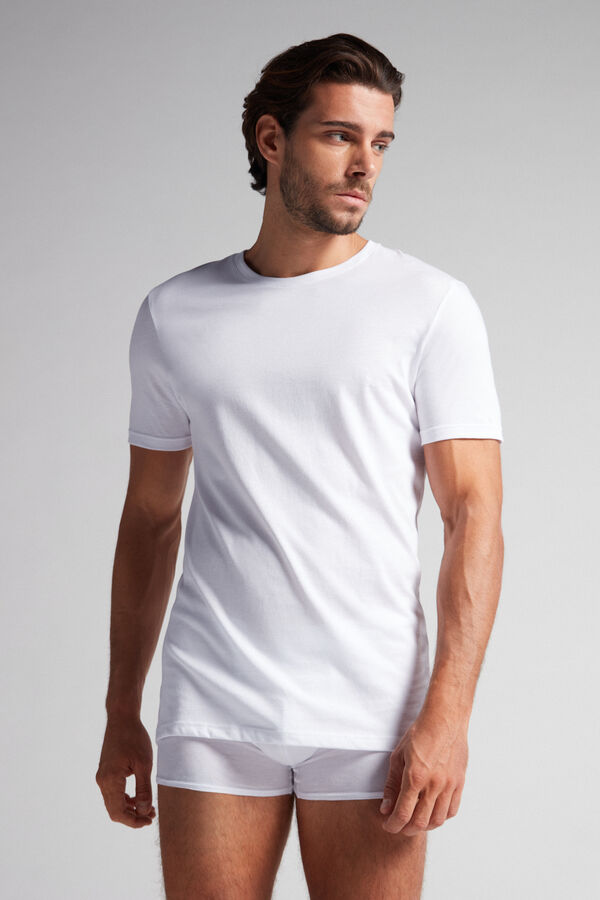 Intimssimi Short Sleeve Crew Neck T Shirt in Supima® Cotton White | ILEAH90631