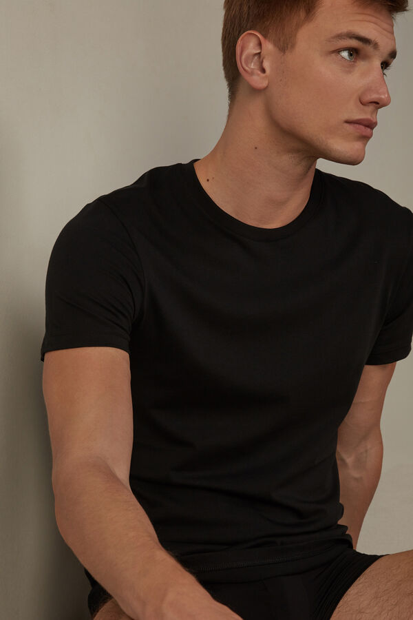 Intimssimi Short Sleeve Crew Neck T Shirt in Supima® Cotton Black | ILIIZ74913