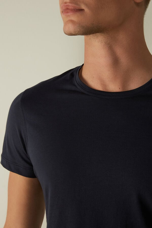 Intimssimi Short-Sleeve Crew-Neck T-Shirt in Extra-Fine Supima® Cotton Blue | ILIIZ95894