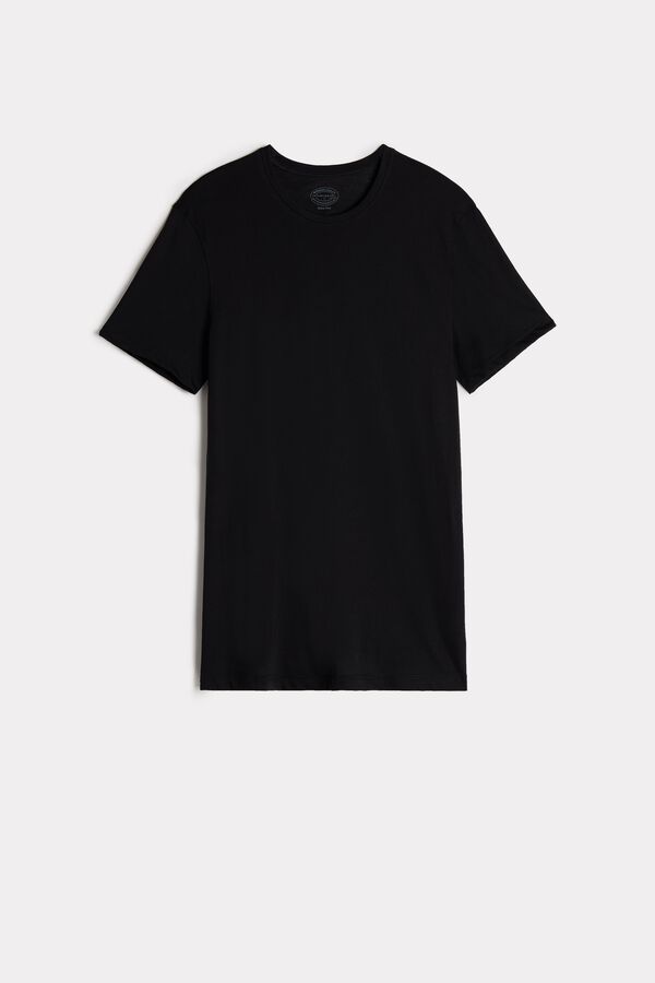 Intimssimi Short-Sleeve Crew-Neck T-Shirt in Extra-Fine Supima® Cotton Black | LILSX39055