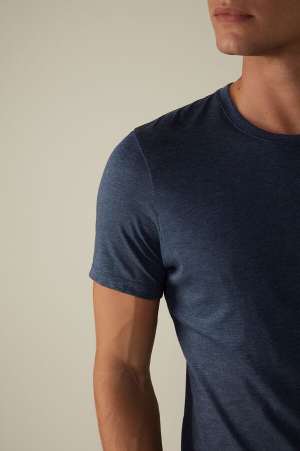 Intimssimi Short Sleeve Crew Neck T Shirt in Supima® Cotton Blue | QILWA16926