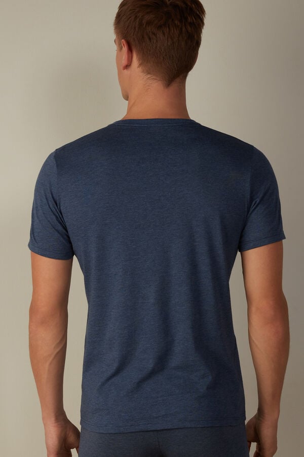 Intimssimi Short Sleeve Crew Neck T Shirt in Supima® Cotton Blue | QILWA16926