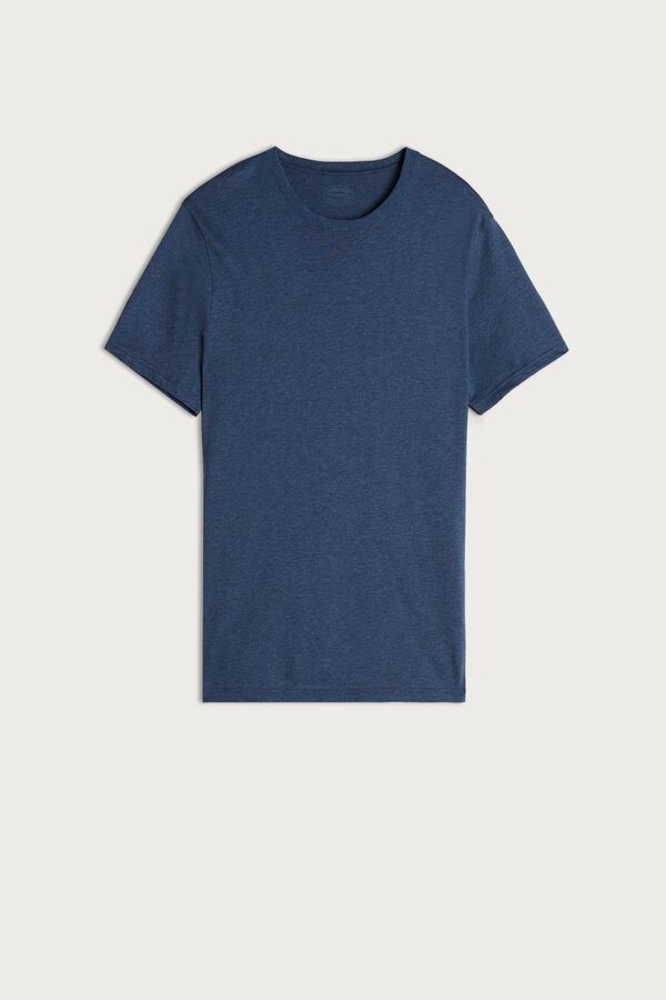 Intimssimi Short Sleeve Crew Neck T Shirt in Supima® Cotton Blue | ZILNQ22361