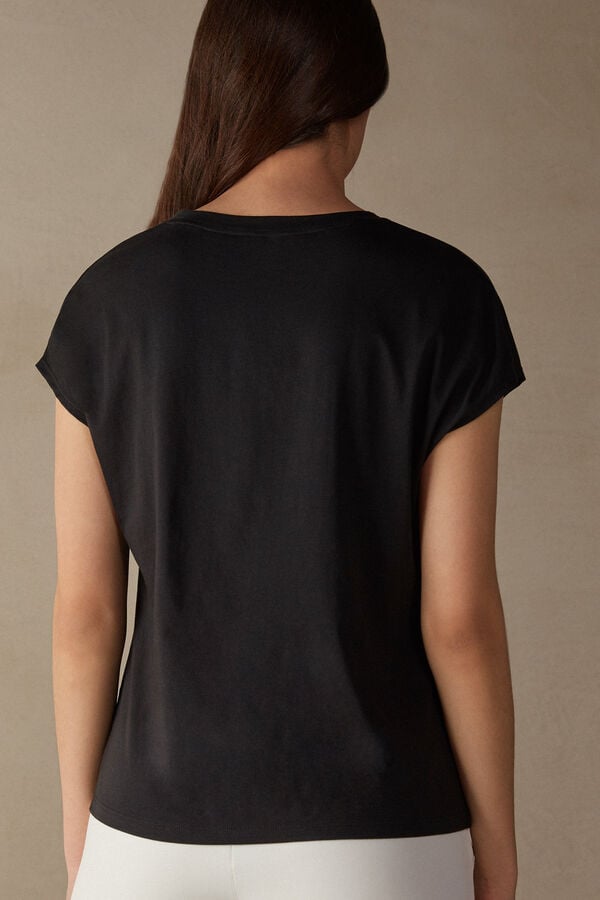 Intimssimi Short Sleeve Crew Neck Top in Supima® Ultrafresh cotton Black | AILWC50405