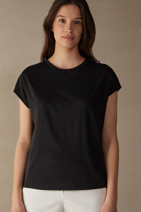 Intimssimi Short Sleeve Crew Neck Top in Supima® Ultrafresh cotton Black | AILWC50405