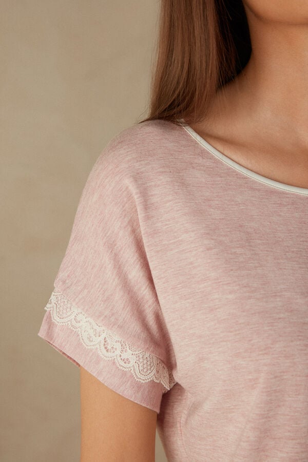 Intimssimi Short-Sleeve Modal Top with Lace Detail Pale Pink | LILSX12495