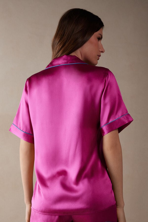 Intimssimi Short Sleeve Silk Shirt with Contrast Trim Pink | LILSX20435