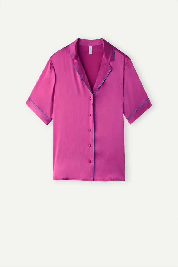 Intimssimi Short Sleeve Silk Shirt with Contrast Trim Pink | LILSX20435