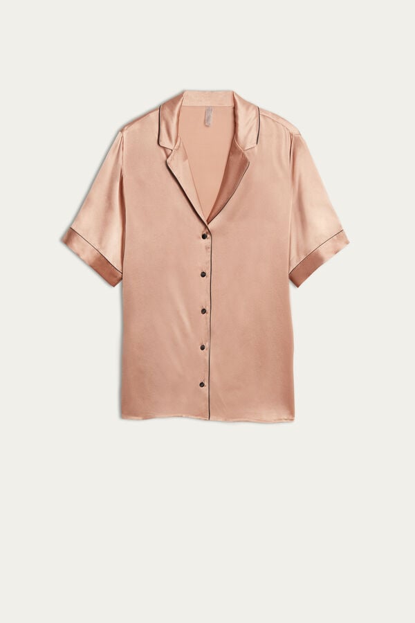 Intimssimi Short Sleeve Silk Shirt with Contrast Trim Natural | PILER91991