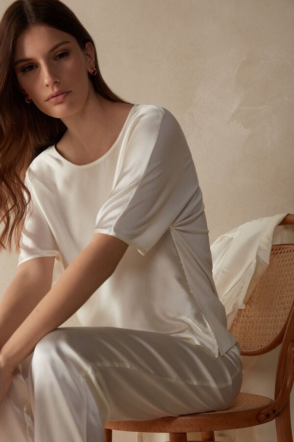 Intimssimi Short Sleeve Silk and Modal Top White | AILWC11590