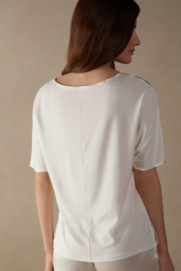 Intimssimi Short Sleeve Silk and Modal Top White | AILWC11590