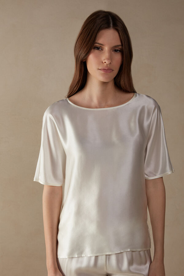 Intimssimi Short Sleeve Silk and Modal Top White | AILWC11590