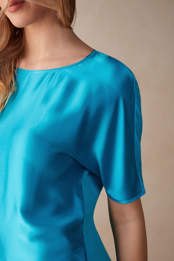 Intimssimi Short Sleeve Silk and Modal Top Blue | ILEGJ42583