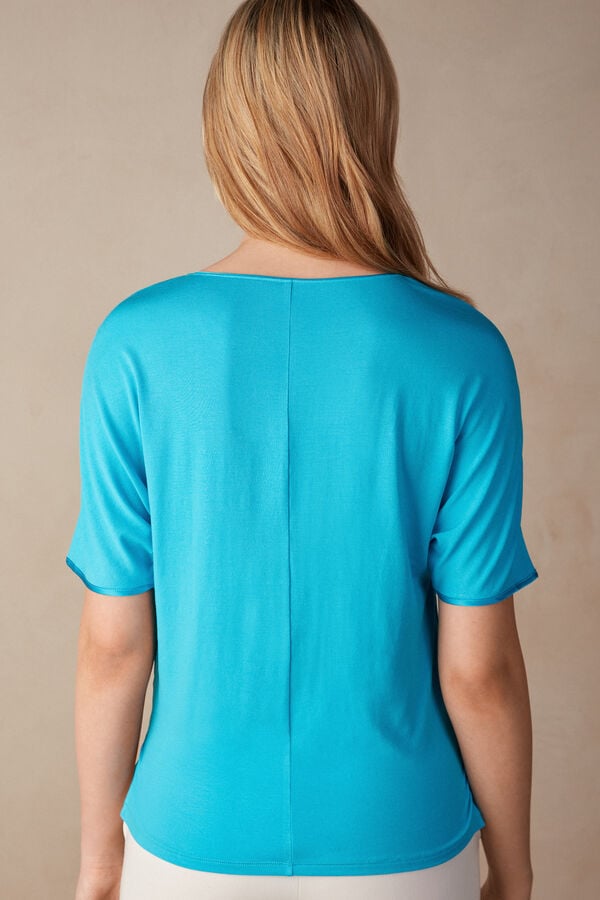 Intimssimi Short Sleeve Silk and Modal Top Blue | ILEGJ42583