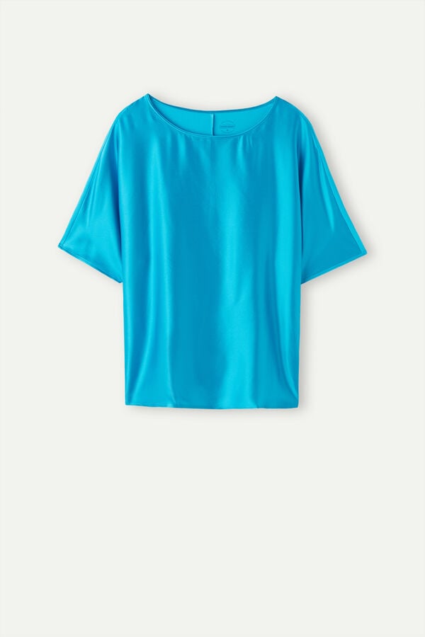 Intimssimi Short Sleeve Silk and Modal Top Blue | ILEGJ42583