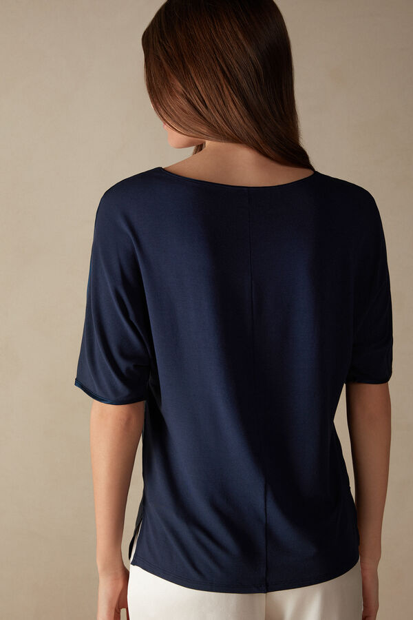 Intimssimi Short Sleeve Silk and Modal Top Blue | ILJBT53167