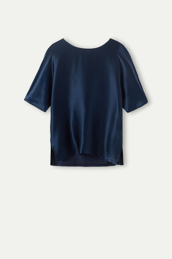 Intimssimi Short Sleeve Silk and Modal Top Blue | ILJBT53167