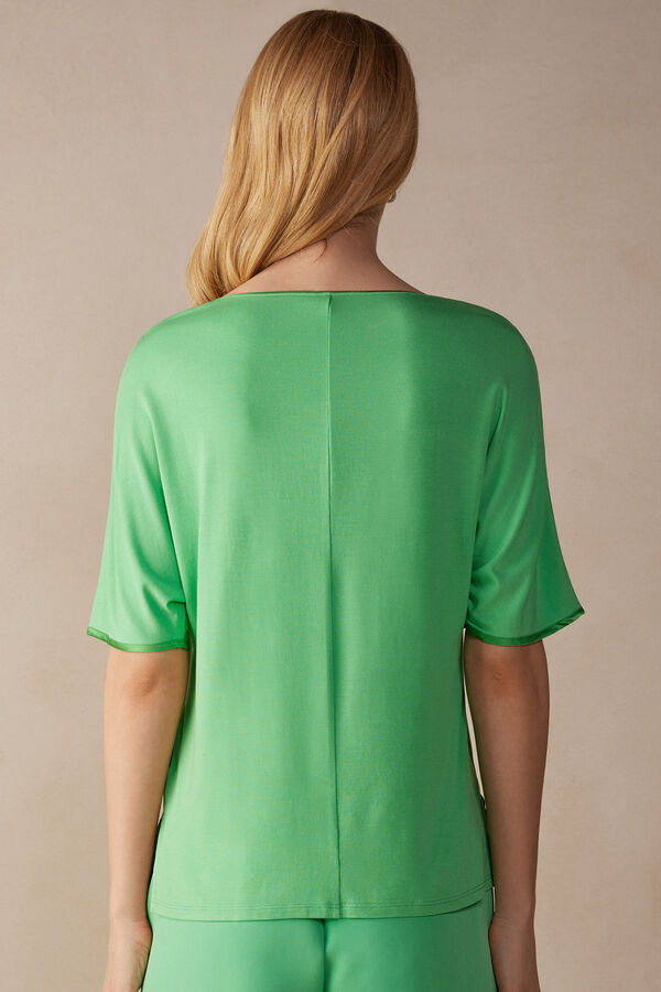 Intimssimi Short Sleeve Silk and Modal Top Green | ILJVR84535