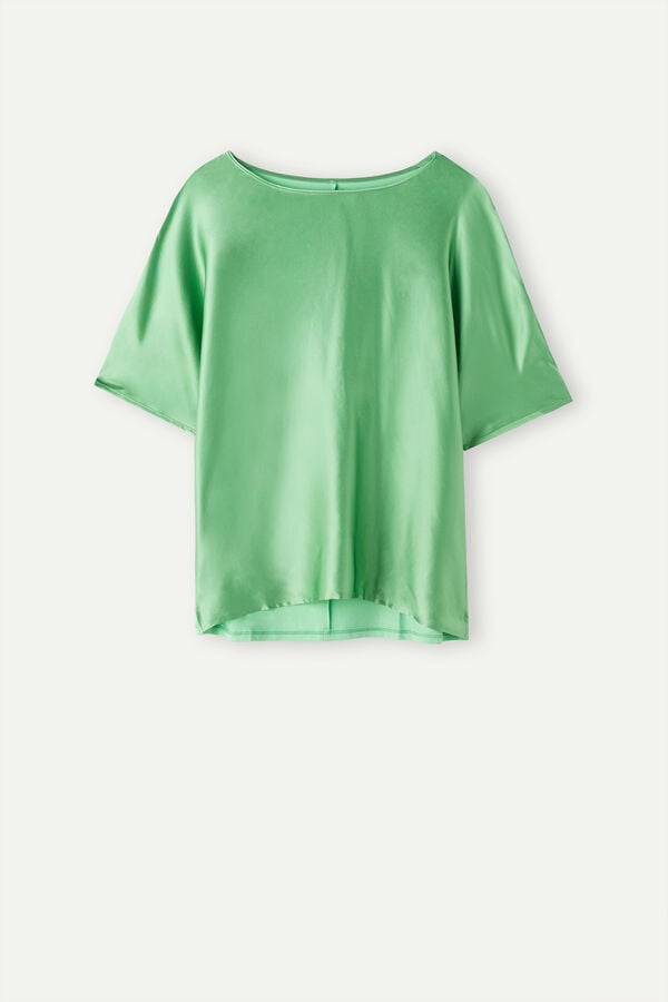 Intimssimi Short Sleeve Silk and Modal Top Green | ILJVR84535