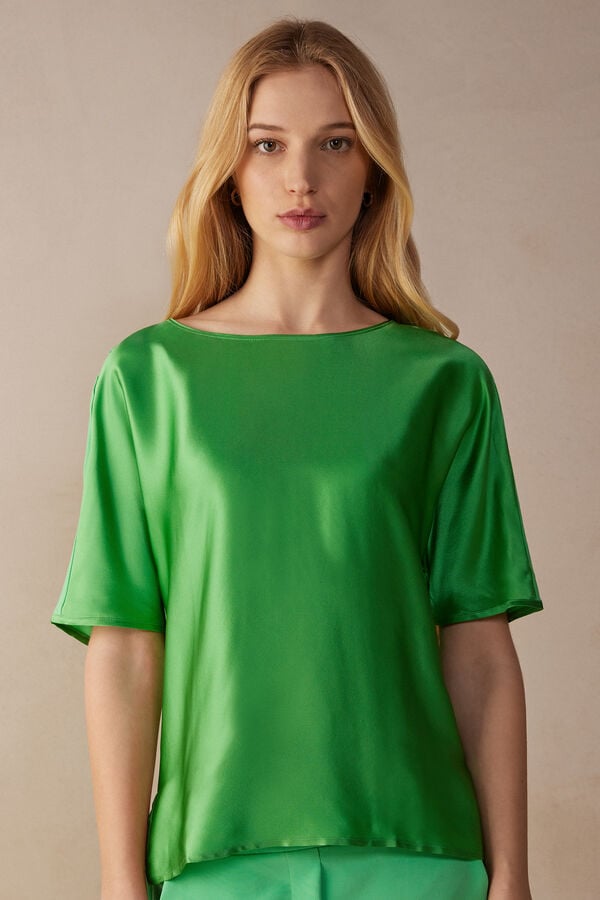 Intimssimi Short Sleeve Silk and Modal Top Green | ILJVR84535