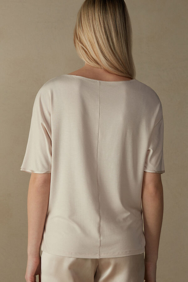 Intimssimi Short Sleeve Silk and Modal Top Natural | QILUV37861