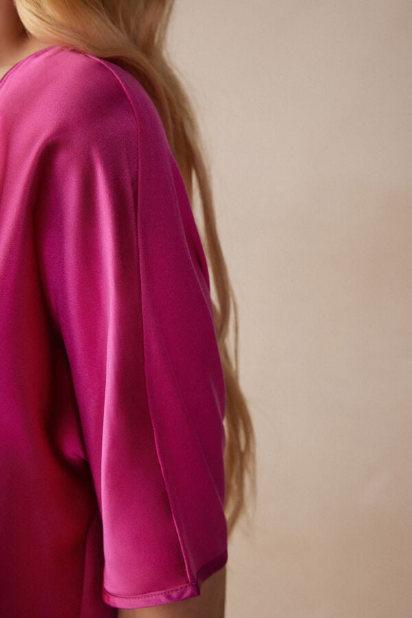 Intimssimi Short Sleeve Silk and Modal Top Pink | QILWA40318