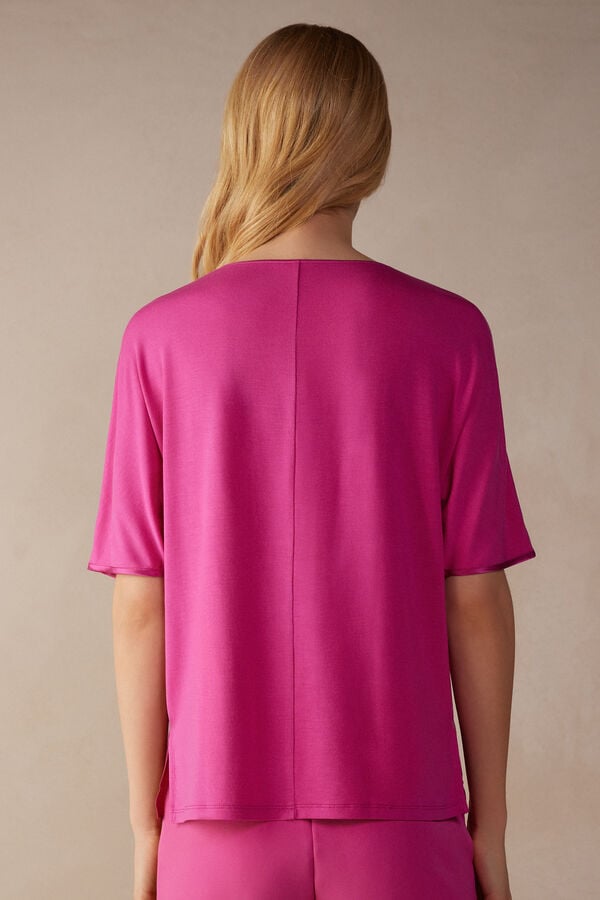 Intimssimi Short Sleeve Silk and Modal Top Pink | QILWA40318