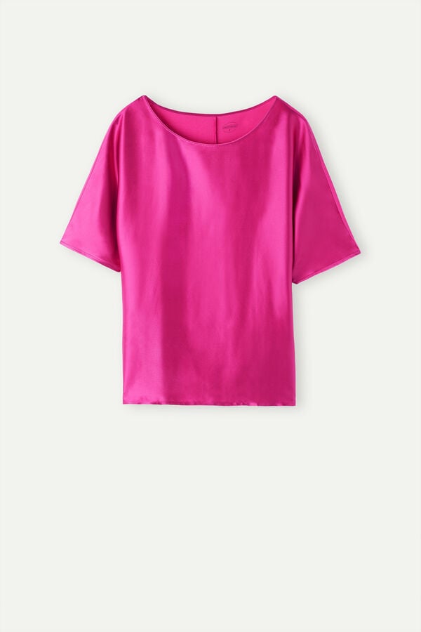 Intimssimi Short Sleeve Silk and Modal Top Pink | QILWA40318