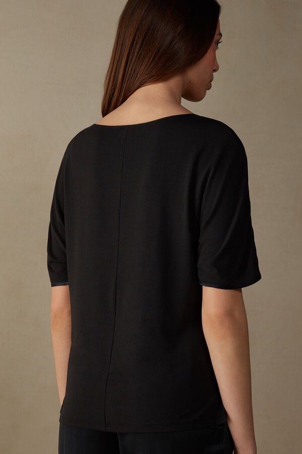 Intimssimi Short Sleeve Silk and Modal Top Black | UILTG27893