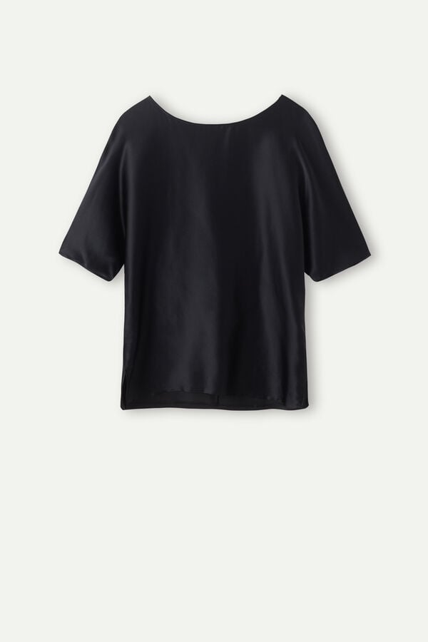 Intimssimi Short Sleeve Silk and Modal Top Black | UILTG27893