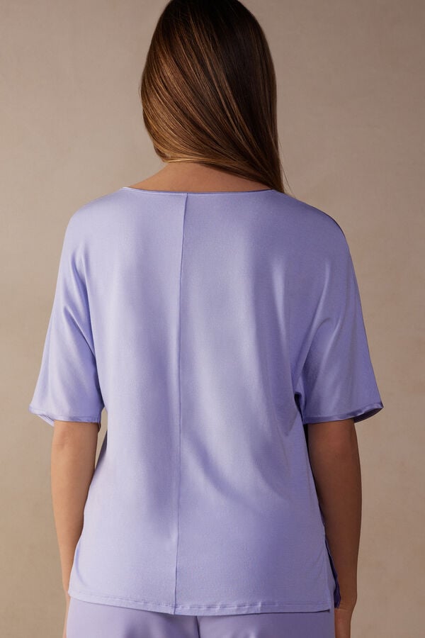 Intimssimi Short Sleeve Silk and Modal Top Violet | ZILMJ34278