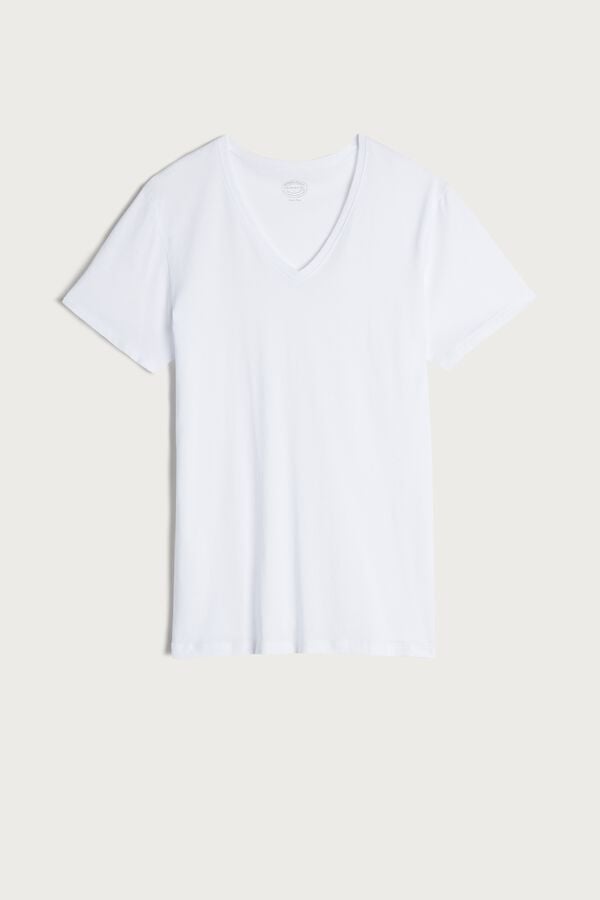 Intimssimi Short-Sleeve V-Neck T Shirt in Extra-Fine Supima® Cotton White | ILICD88079