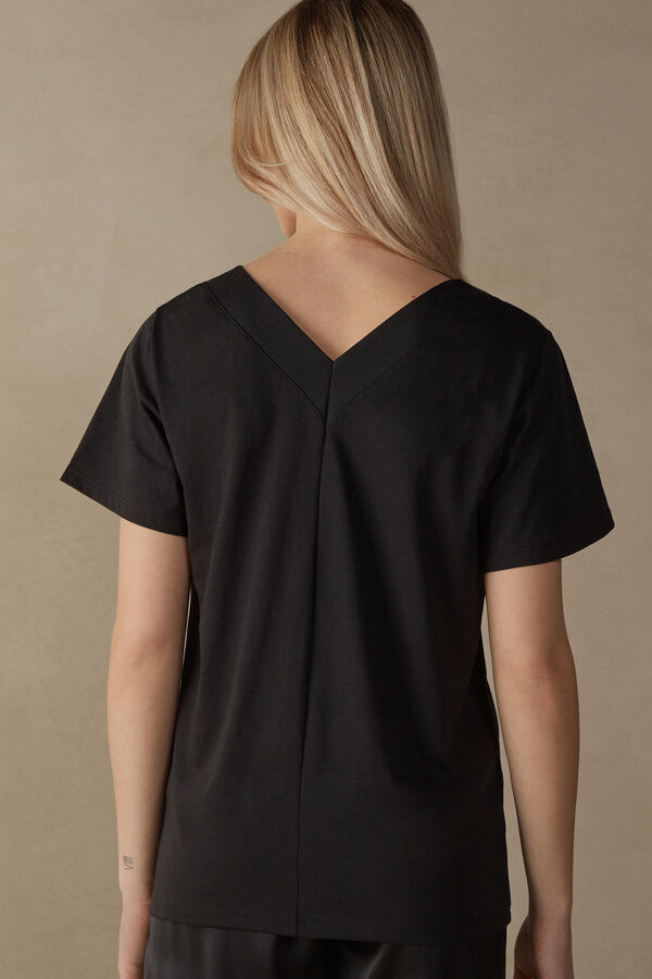 Intimssimi Short Sleeve V-neck Top in Supima® Ultrafresh Cotton Black | MILFT74657