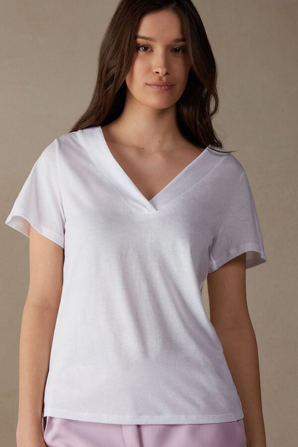 Intimssimi Short Sleeve V-neck Top in Supima® Ultrafresh Cotton White | ZILNQ50102