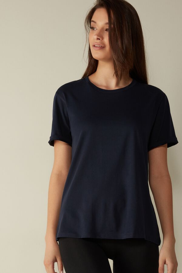 Intimssimi Short-Sleeved Supima® Cotton Top Blue | ILJKU23363