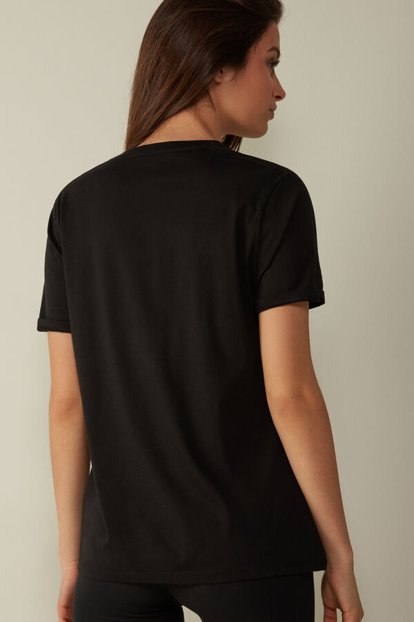 Intimssimi Short-Sleeved Supima® Cotton Top Black | QILUV64195