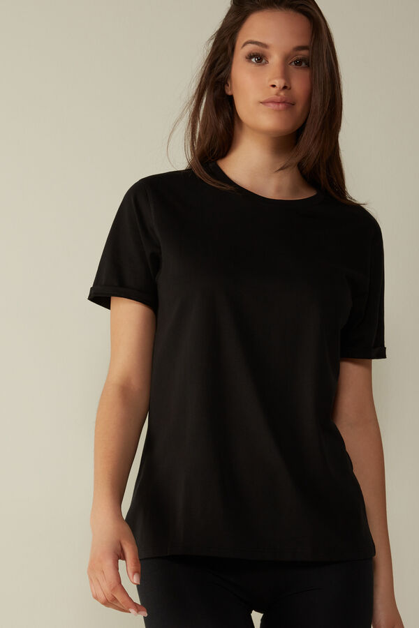 Intimssimi Short-Sleeved Supima® Cotton Top Black | QILUV64195