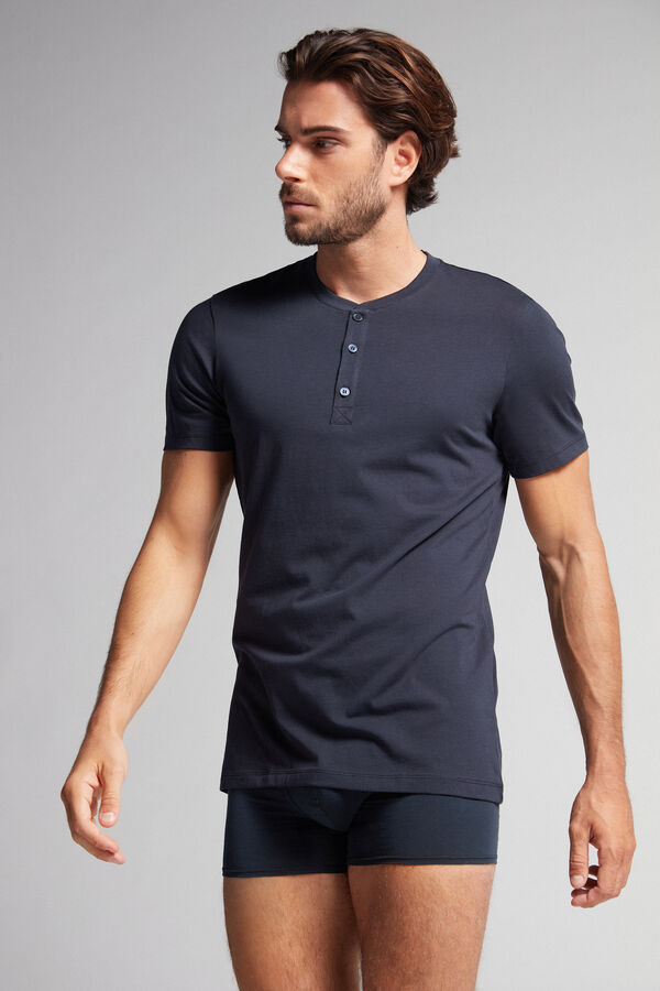 Intimssimi Short-Sleeved Supima® Cotton Shirt Black | XILBH86109