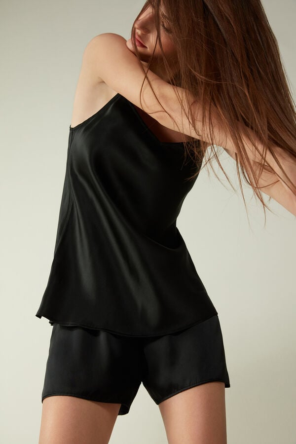 Intimssimi Silk Satin Top with V-neckline Black | DILKV29147