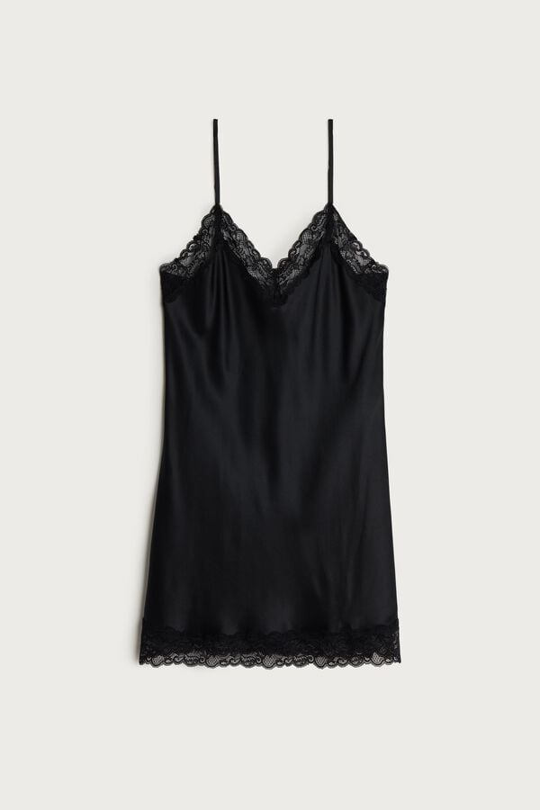 Intimssimi Silk Slip with Lace Insert Detail Black | ILDFL56587