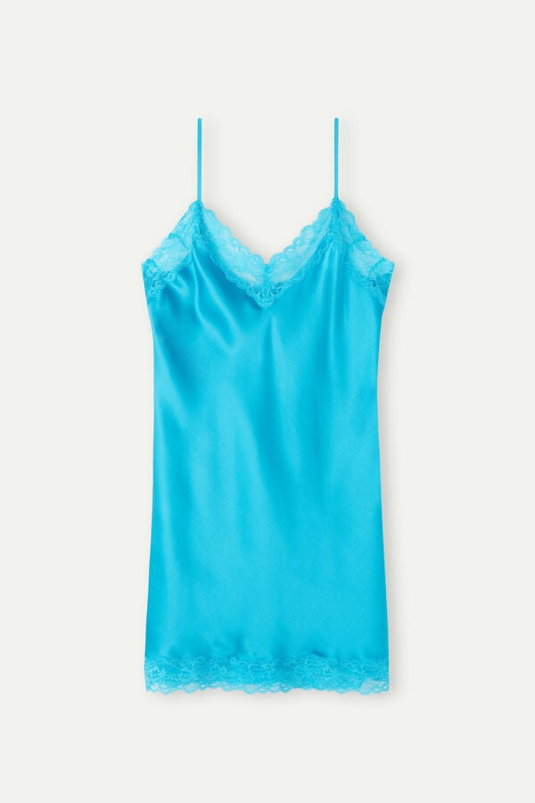 Intimssimi Silk Slip with Lace Insert Detail Blue | SILNY99994