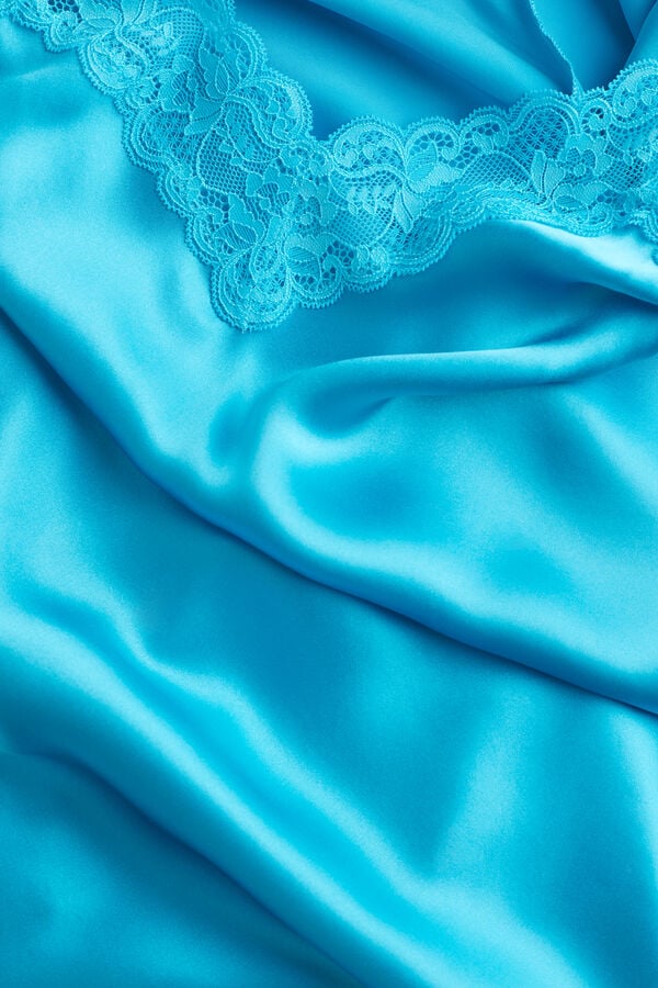 Intimssimi Silk Slip with Lace Insert Detail Blue | SILNY99994