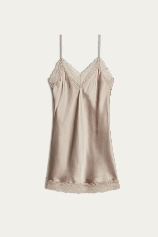 Intimssimi Silk Slip with Lace Insert Detail Natural | TILWZ95940