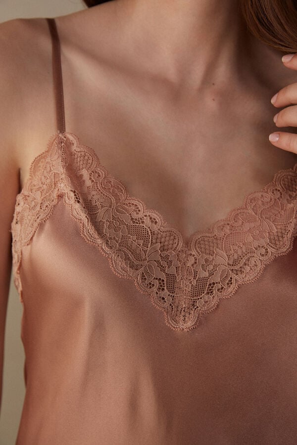 Intimssimi Silk Slip with Lace Insert Detail Natural | ZILMJ62357