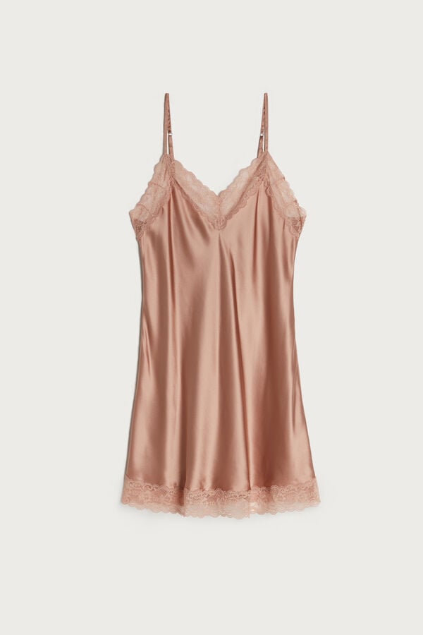 Intimssimi Silk Slip with Lace Insert Detail Natural | ZILMJ62357