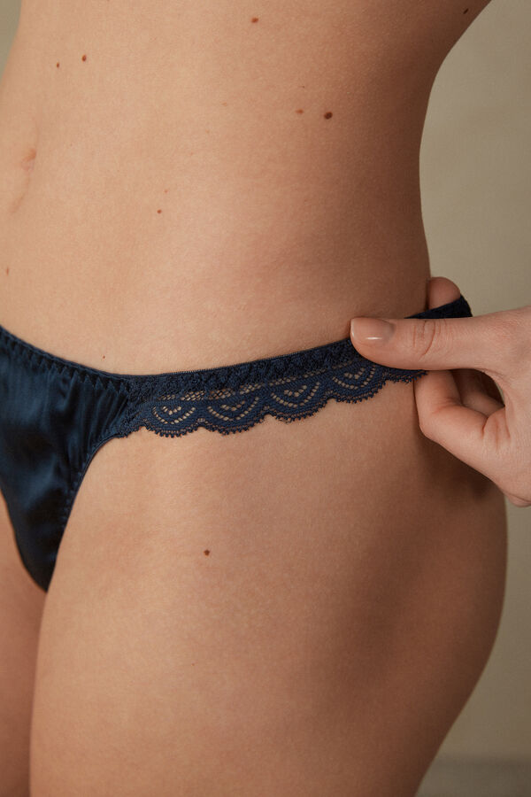 Intimssimi Silk and Lace G-String Blue | MILHR48944